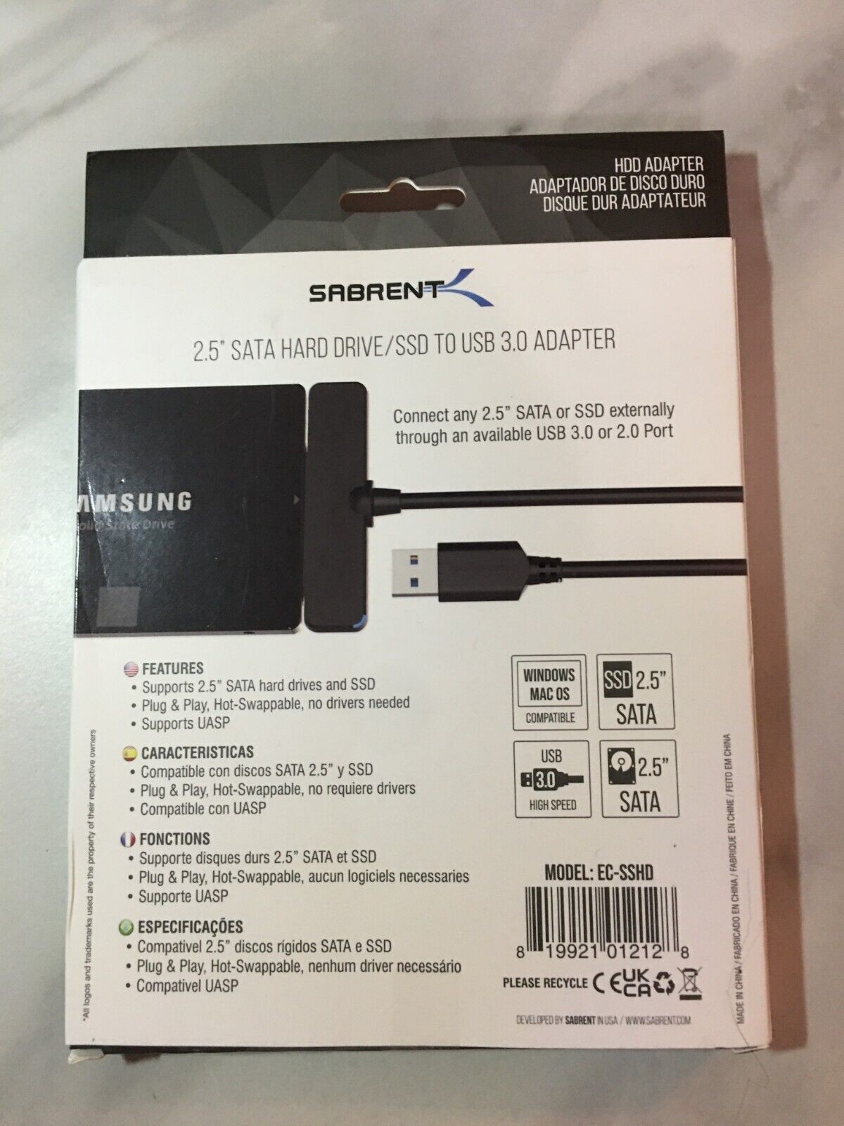 Sabrent 2.5" SATA Hard Drive/SSD To USB 3.0 Adapter Image 3