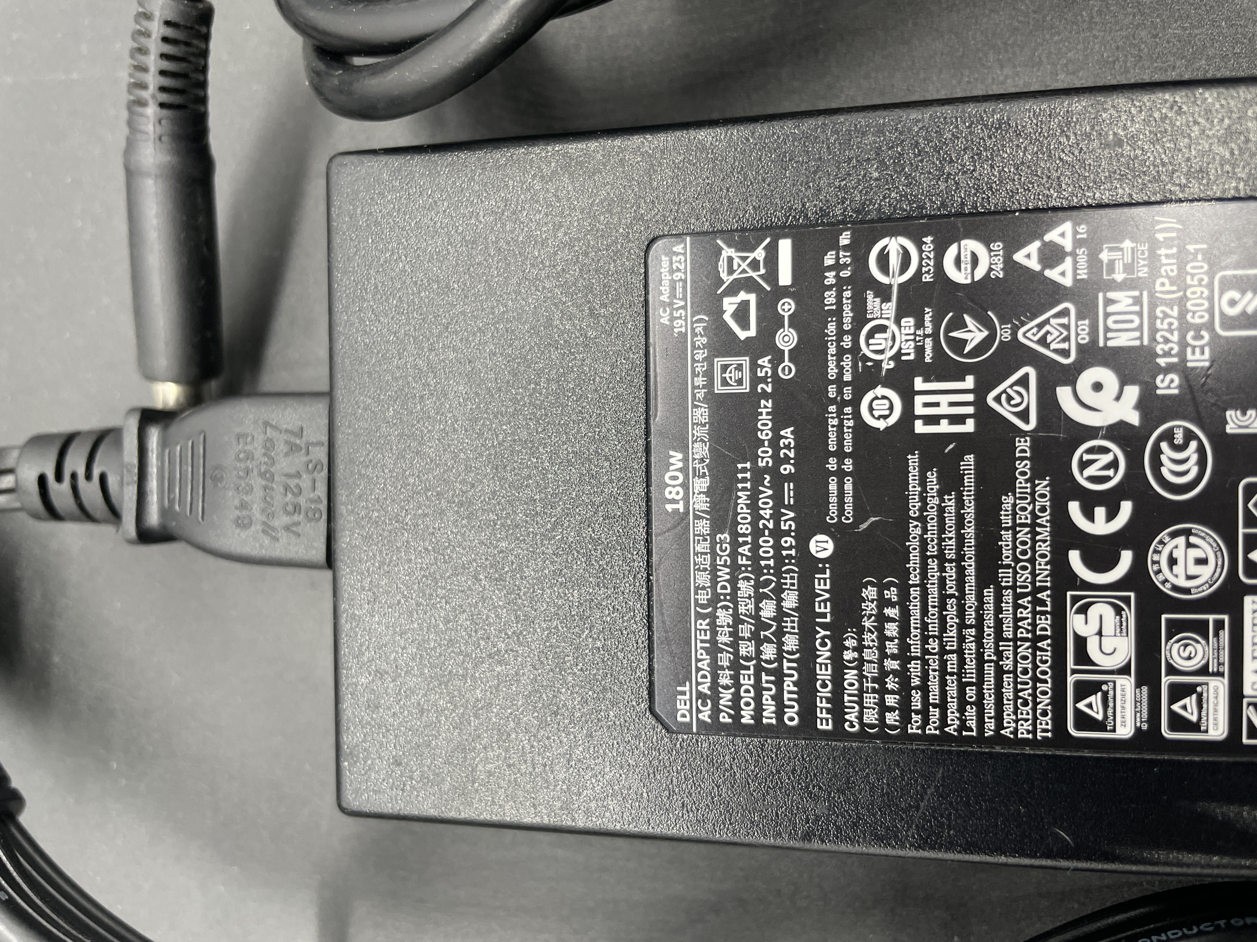 Used Dell 180W AC Adapter 19.5v 9.23A DW5G FA180PM111 Image 2